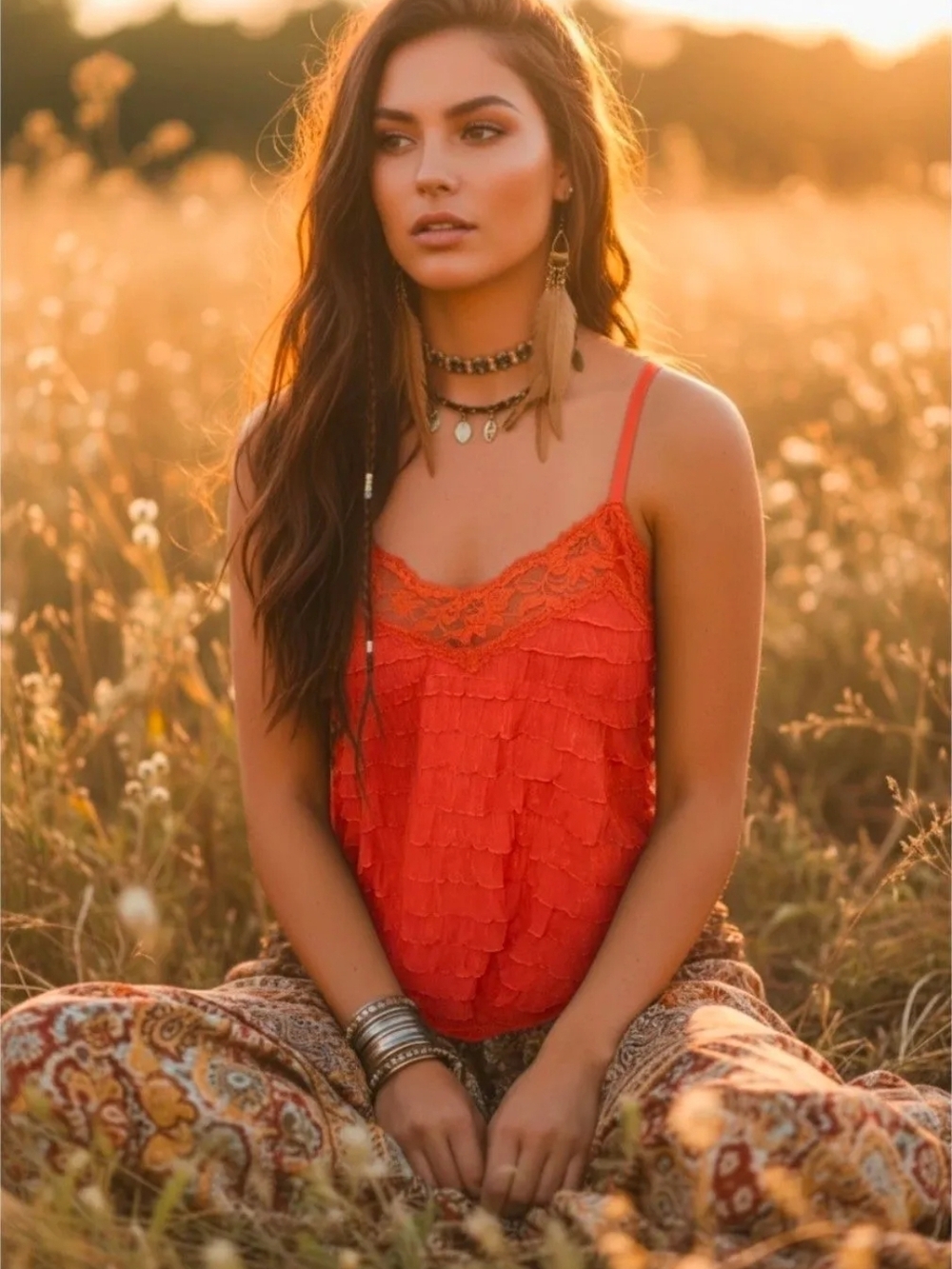 Cocomo Y2k Orange Lace-Trim Ruffle Cami Tank Top - Women